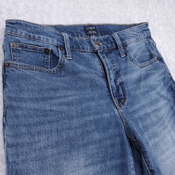 J.Crew Jeans Women's 28 Blue Mid-Rise Flare Crop Raw Hem Distressed Y2K Retro - Picture 2 of 13